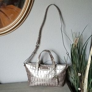 BRAHMIN " Small Asher " Taupe Glossy Satchel Shoulder Bag Purse. For Dillards.